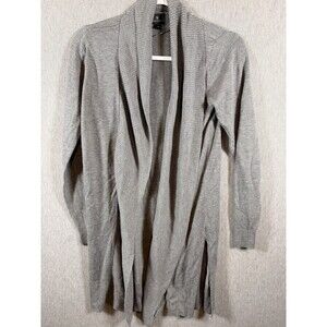 Worthington Women's Gray Open Front Cardigan Sweater Size M Long Sleeve Ribbed